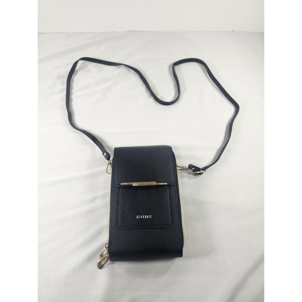 Gearonic Black Faux Leather Crossbody Phone Wallet Bag Gold Hardware